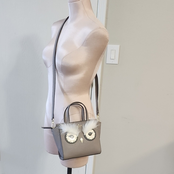New Kate Spade Star Bright Owl Mini Hadlee Cityscape Gray Leather Crossbody bag - Picture 14 of 14